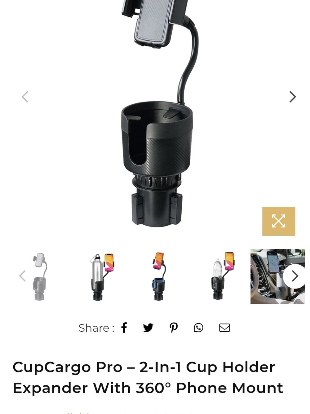 Limitless NEW 2-in-1 Cup Holder Expander with 360° Phone Mount - Black